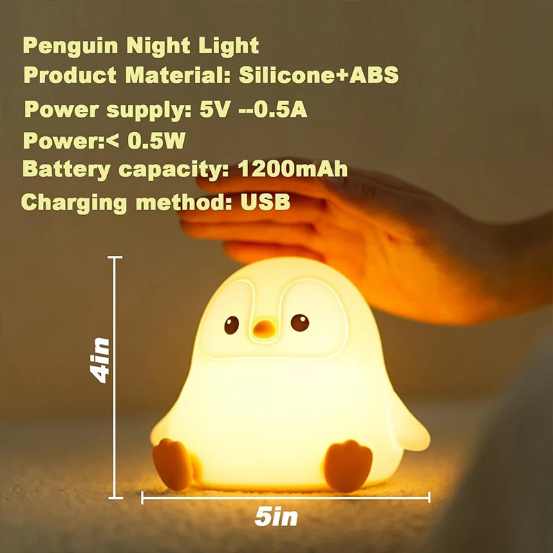 Cute Penguin Night Light,Led Squishy Novelty Lamp,2 Levels Dimmable Nursery Bedroom Nightlight for Kids, Dorm Decor